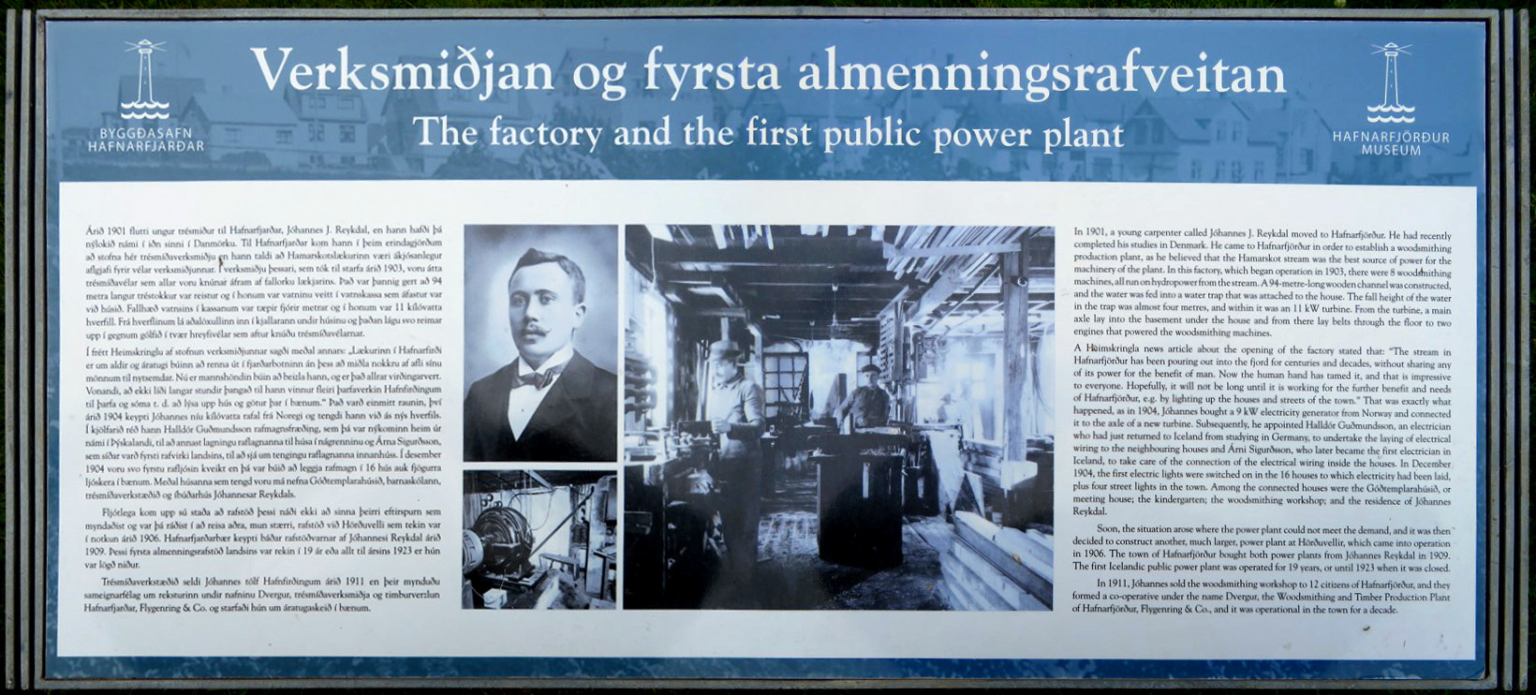 Fyrsta almenningsrafveitan á Íslandi – skilti – Ferlir